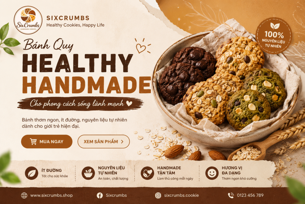 Khám phá bánh quy healthy handmade tại Sixcrumbs với nhiều hương vị thơm ngon, ít đường và phù hợp với phong cách sống lành mạnh hiện nay.
